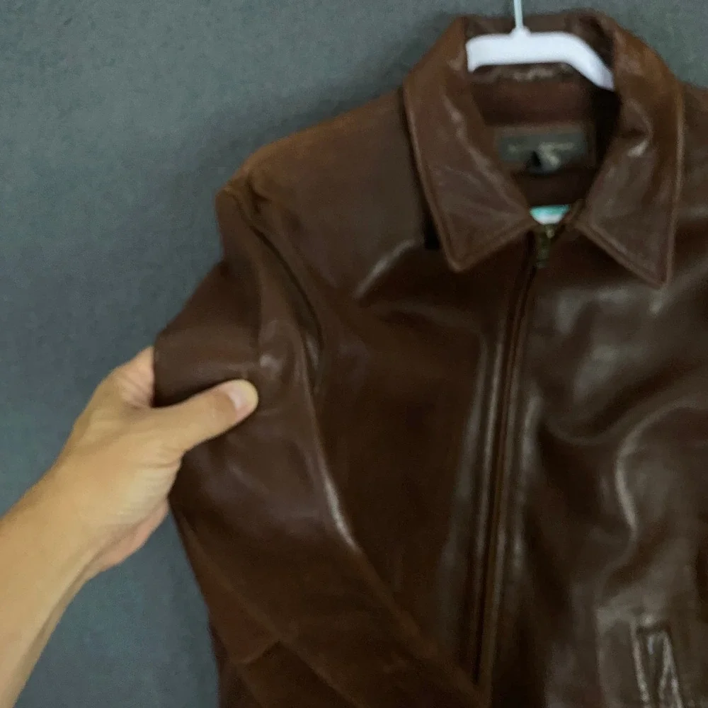 Vintage Banana Republic Leather Jacket Men Large Brown Full Zip Moto Soft Supple